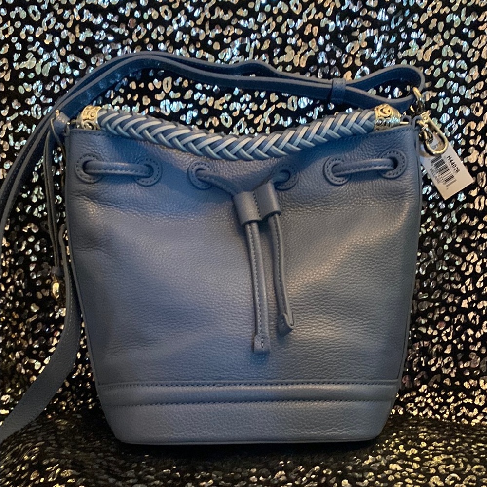 Brighton Bellaire Pebbled Leather Hobo Canyon Blue Crossbody Shoulder Bag - Picture 2 of 8